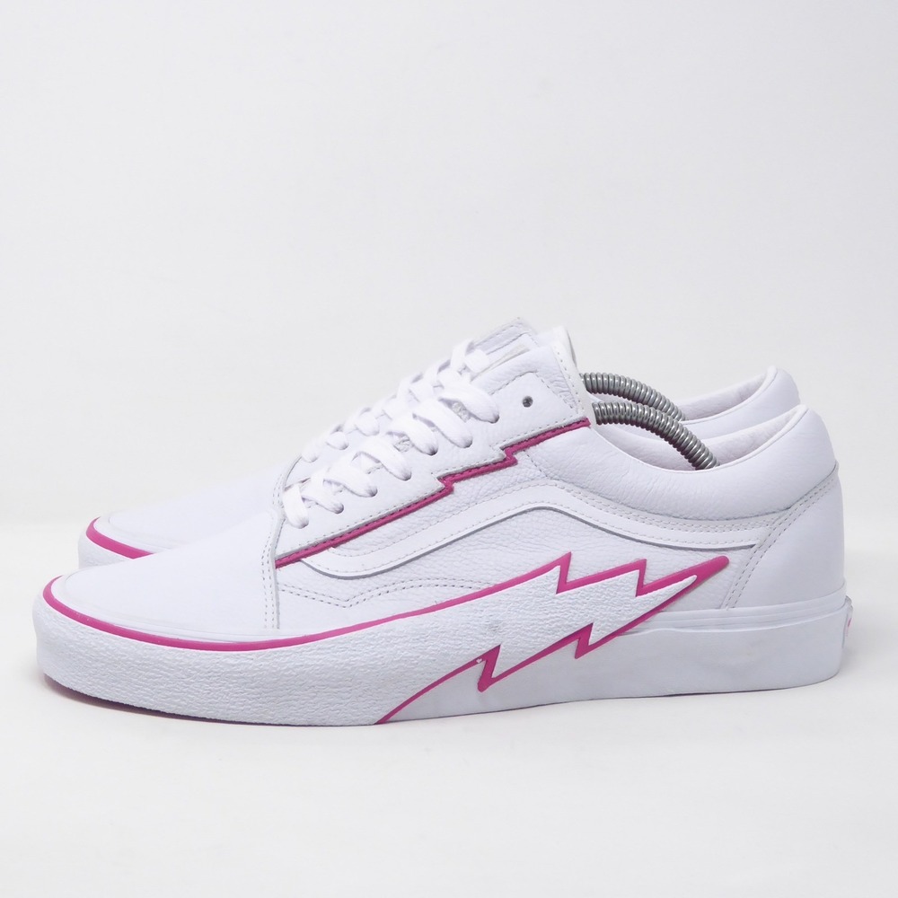NEW Vans Mens Sneakers Shoes Leather White Pink Lightning Bolt Old Skool 11.5 - Picture 4 of 10